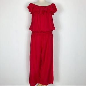 TOMMY BAHAMA red linen off shoulder jumpsuit